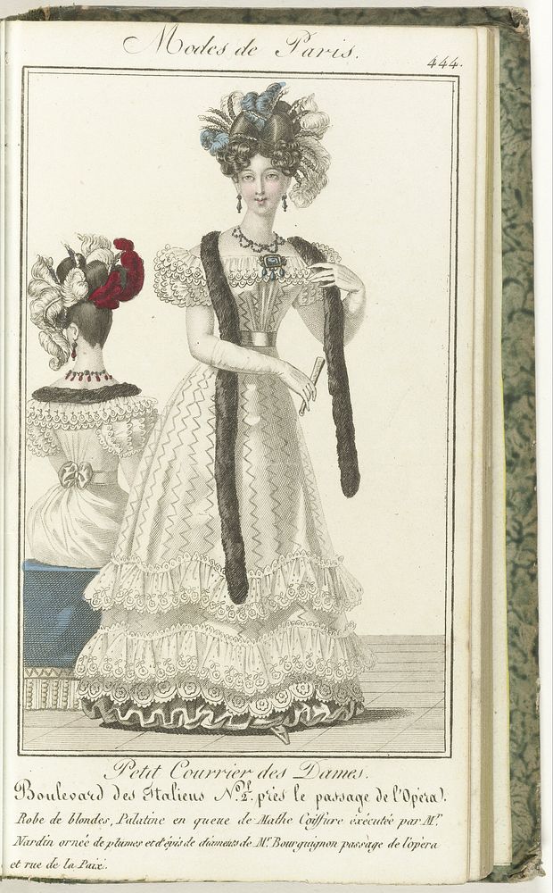 Petit Courrier des Dames, 25 janvier 1827, No. 444 : Robe de blondes, Palatine... (1827) by anonymous and Dondey Dupré