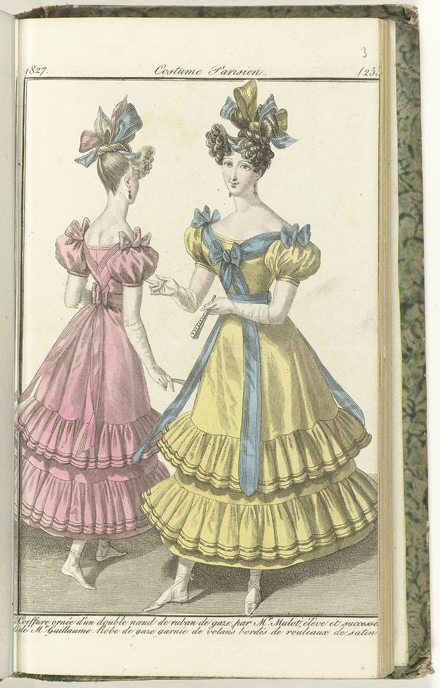 Journal des Dames et des Modes, Costume Parisien, 15 septembre 1827, (2534): Coeffure ornée d'un double noeud... (1827) by…