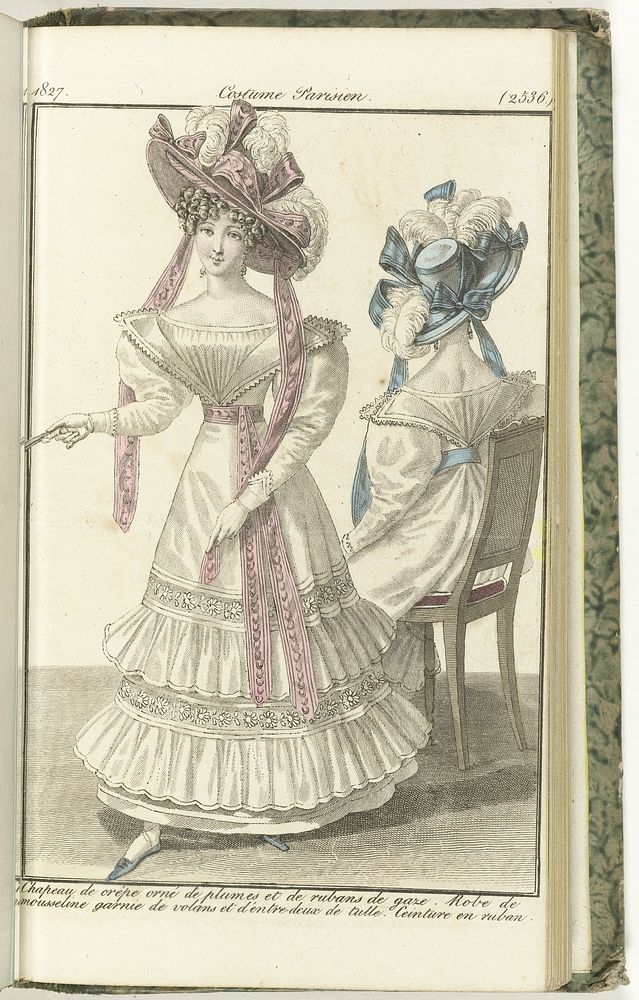 Journal des Dames et des Modes, Costume Parisien, 20 septembre 1827, (2536): Chapeau de crêpe... (1827) by anonymous and…