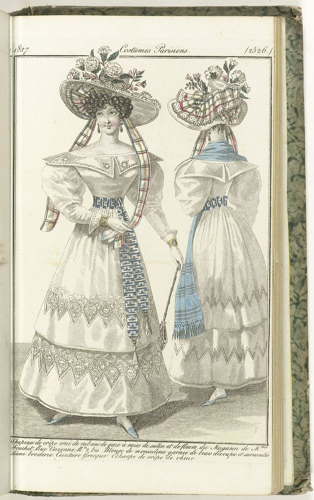 Journal des Dames et des Modes, Costumes Parisiens, 15 août 1827, (2526) : Chapeau de crêpe... (1827) by anonymous and…