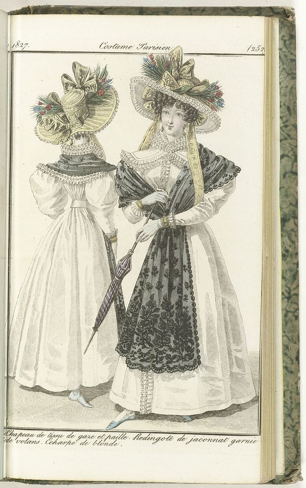 Journal des Dames et des Modes, Costume Parisien, 25 août 1827, (2529): Chapeau de tissu de gaze... (1827) by anonymous and…