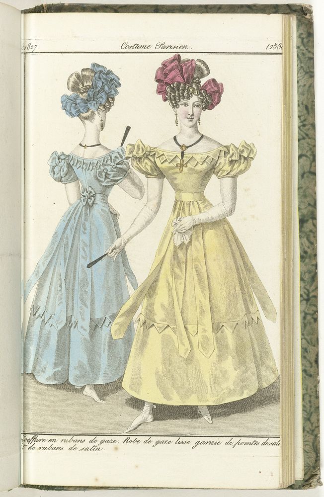 Journal des Dames et des Modes, Costume Parisien, 31 août 1827, (2530): Coeffure en rubans de gaze... (1827) by anonymous…
