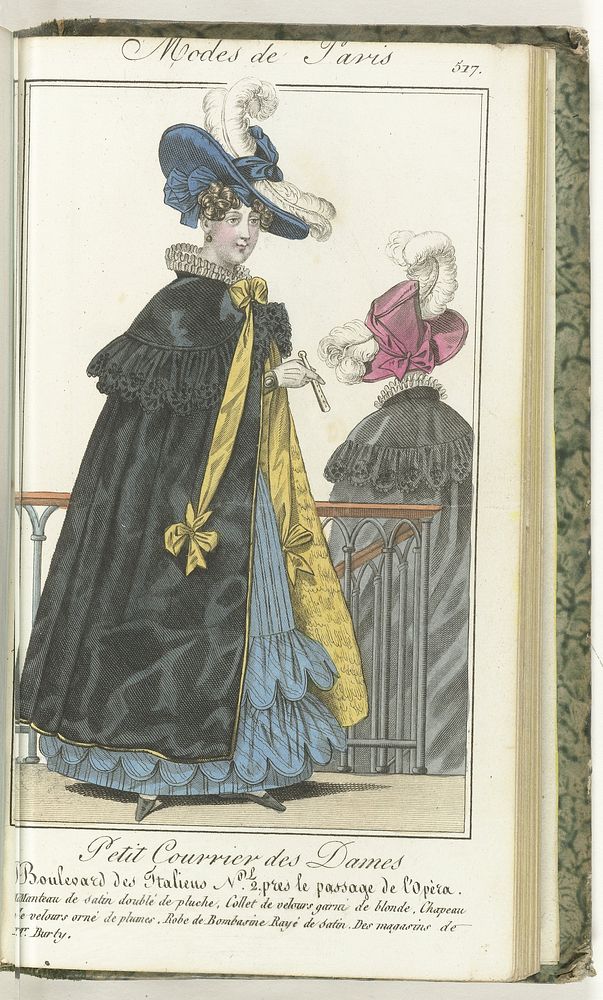 Petit Courrier des Dames, 30 novembre 1827, No. 517 : Manteau de satin doublé de pluche... (1827) by anonymous and Dondey…