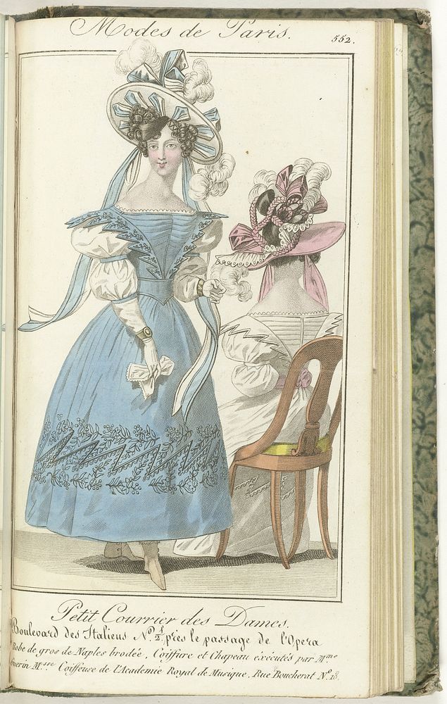 Petit Courrier des Dames, 5 mai 1828, No. 552 : Robe de gros de Naples brodée... (1828) by anonymous and Dondey Dupré
