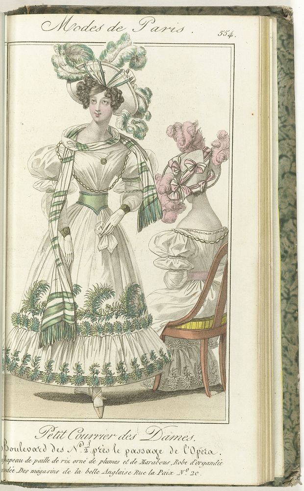 Petit Courrier des Dames, 15 mai 1828, No. 554 : Chapeau de paille de riz... (1828) by anonymous and Dondey Dupré