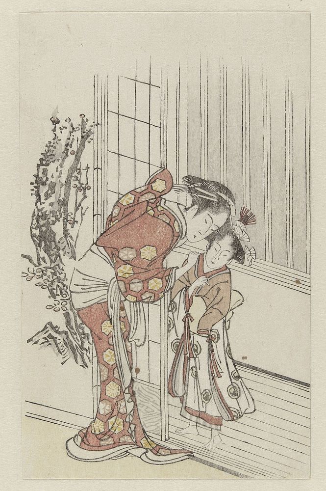Fluisterende vrouw en meisje (1797) by anonymous