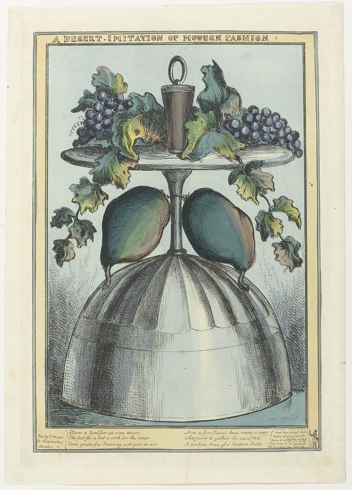 Omgekeerde coupe met kurk, druiven en ranken op de voet en peren aan de steel (1825 - 1830) by William Heath and Thomas…