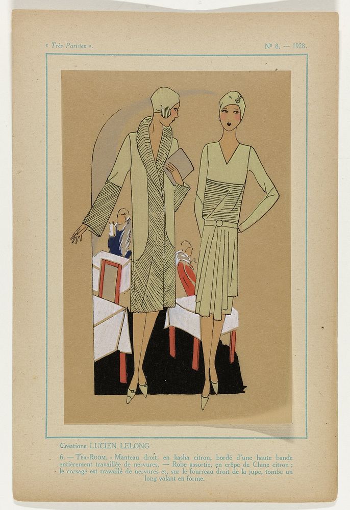Très Parisien, 1928, No. 8 : Créations LUCIEN LELONG / 6. - TEA-ROOM... (1928) by anonymous, Lucien Lelong and G P Joumard