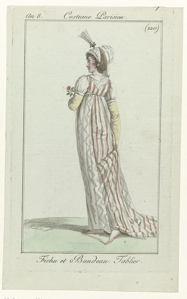 Journal des Dames et des Modes, Costume Parisien, 4 juin 1800, An 8 (220) : Fichu et Bandeau. Tablier. (1800) by anonymous…