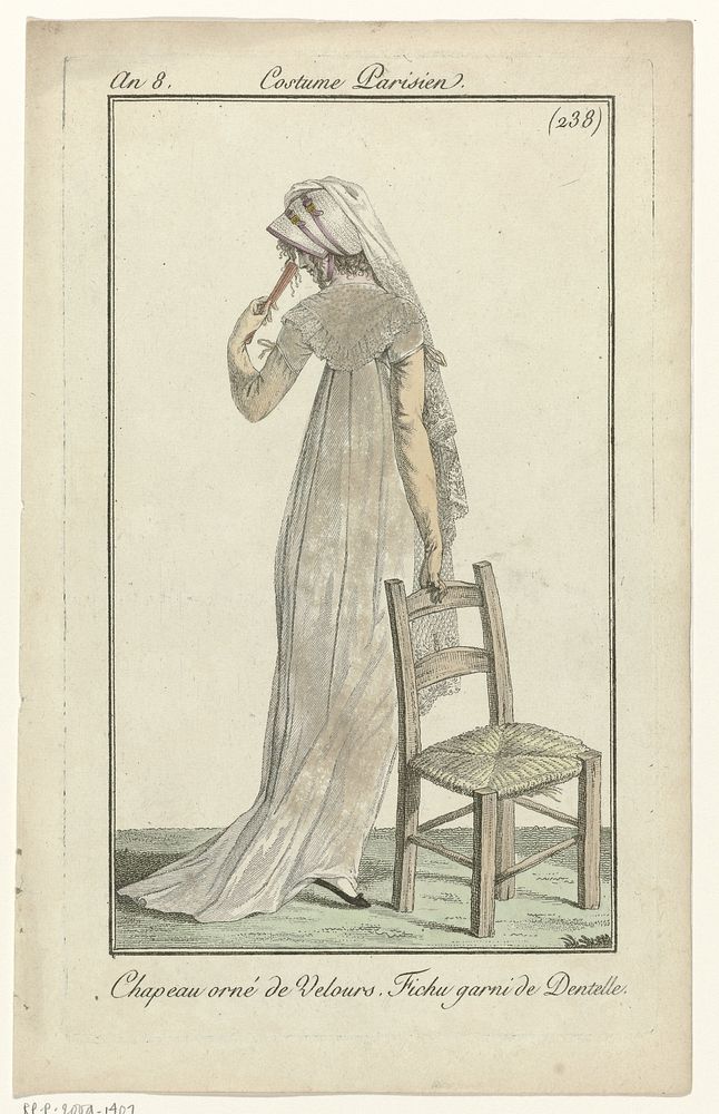 Journal des Dames et des Modes, Costume Parisien, 4 juillet 1800, An 8 (238) : Chapeau orné de Velours (...) (1800) by…