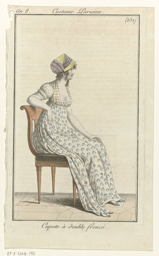 Journal des Dames et des Modes, Costume Parisien, 24 juillet 1800, An 8 (232) : Capote à double froncé (1800) by anonymous…