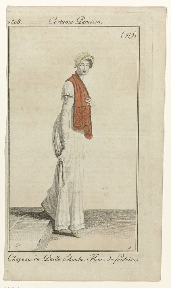 Journal des Dames et des Modes, Costume Parisien, 15 septembre 1808, An 12 (919) : Chapeau de Paille Blanch (...) (1808) by…