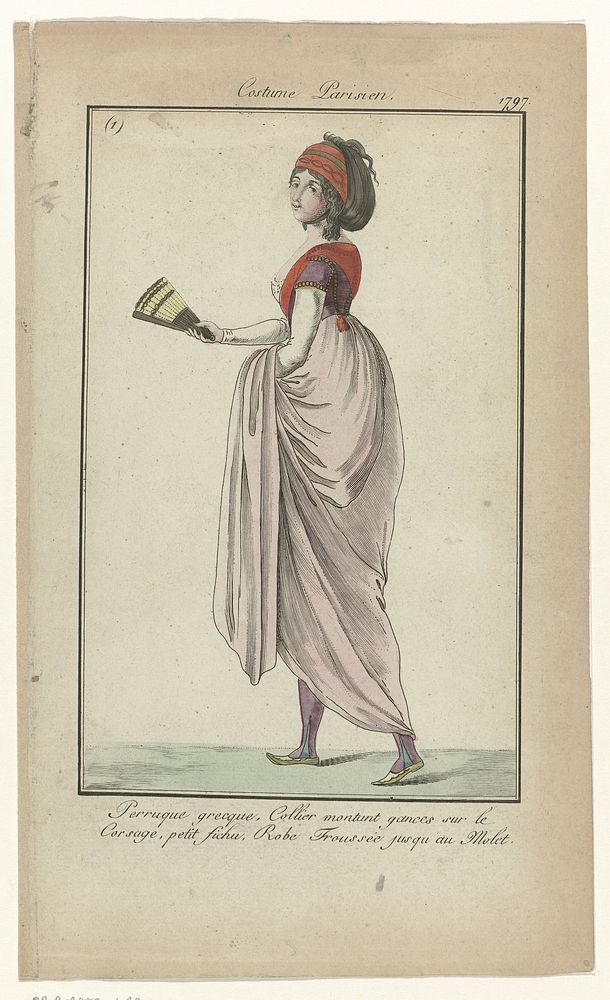 Journal des Dames, Costume Parisien, juin 1797 (1) : Perruque grecqu (...) (1797) by anonymous, Sellèque and Pierre de la…