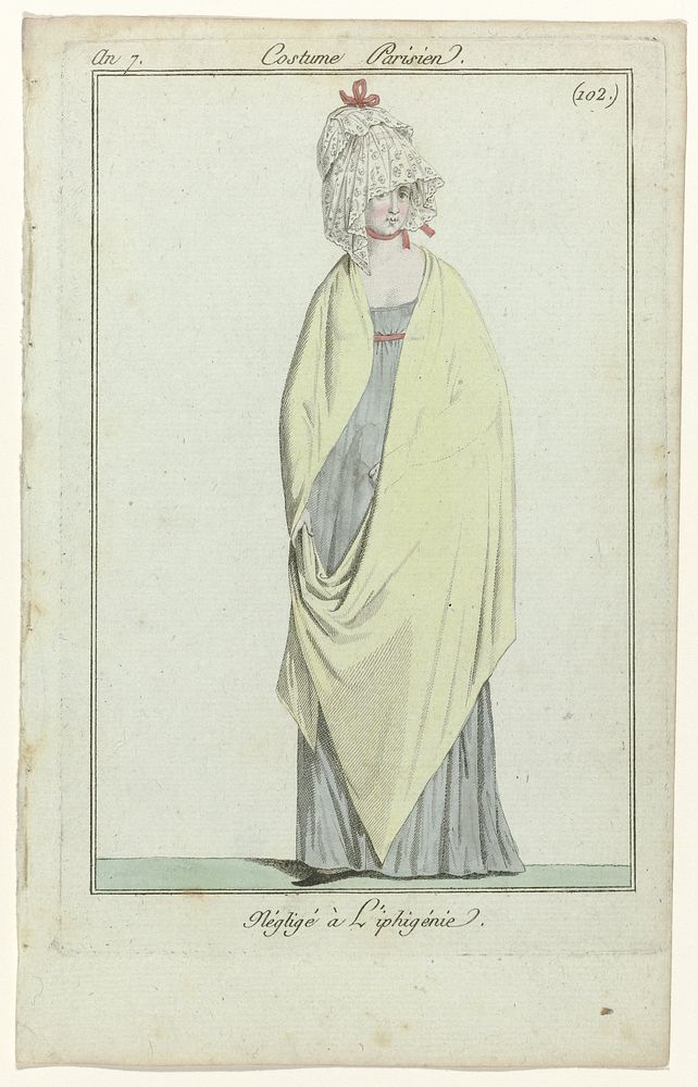 Journal des Dames et des Modes, Costume Parisien, 19 avril 1799, An 7 (102 bis) : Négligé à Líphigénie (1799) by anonymous…