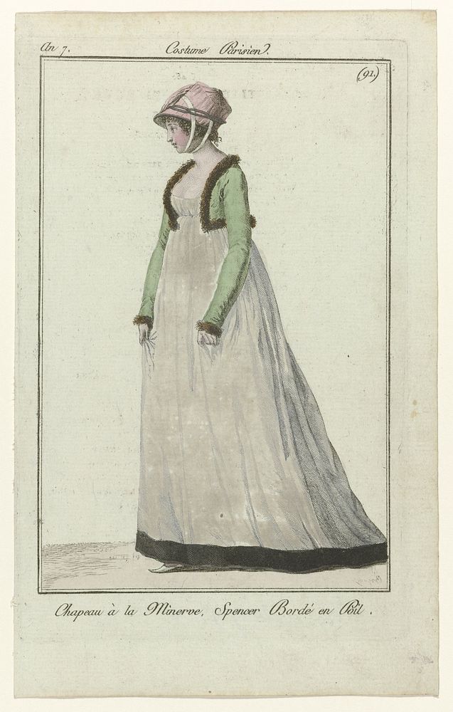 Journal des Dames et des Modes, Costume Parisien, 23 février 1799, An 7 (91) : Chapeau à la Minerv (...) (1799) by…