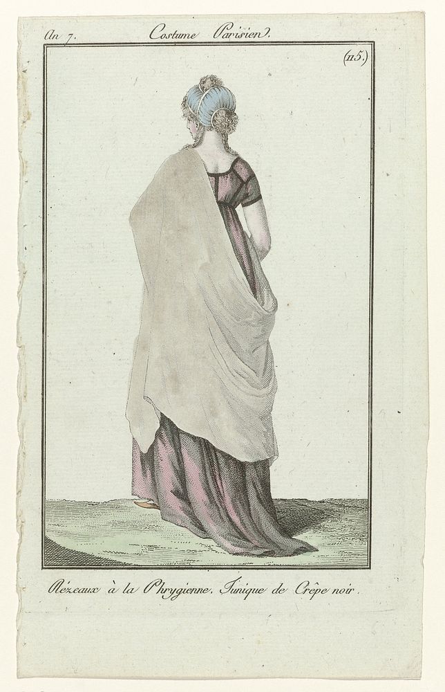 Journal des Dames et des Modes, Costume Parisien, 8 juillet 1799, An 7 (115) : Rézeaux à la Phrygienn (...) (1799) by…