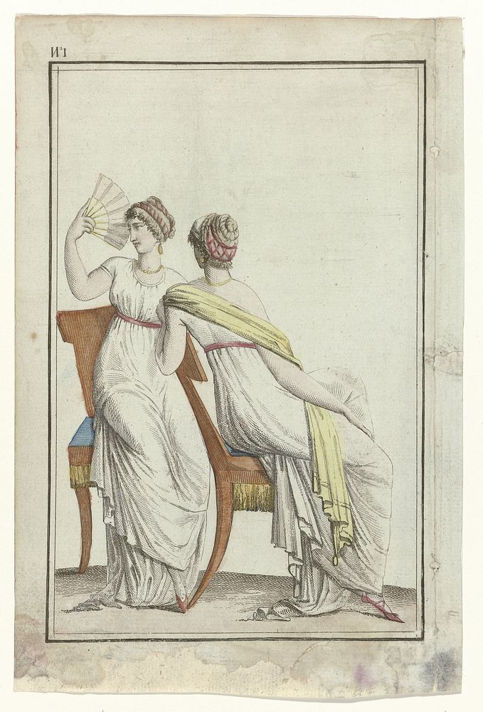 Tableau Général du Goût, 1797-1799, An 7, No. 1 (22 sept. 1798): Deux femmes vêtues à la romaine (1798) by Laurent Guyot and…
