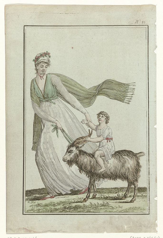 Tableau Général du Goût, An 1, No. 10 (21 nov. 1798): Jeune élégante jouant avec son enfant (...).. (1798) by Laurent Guyot…