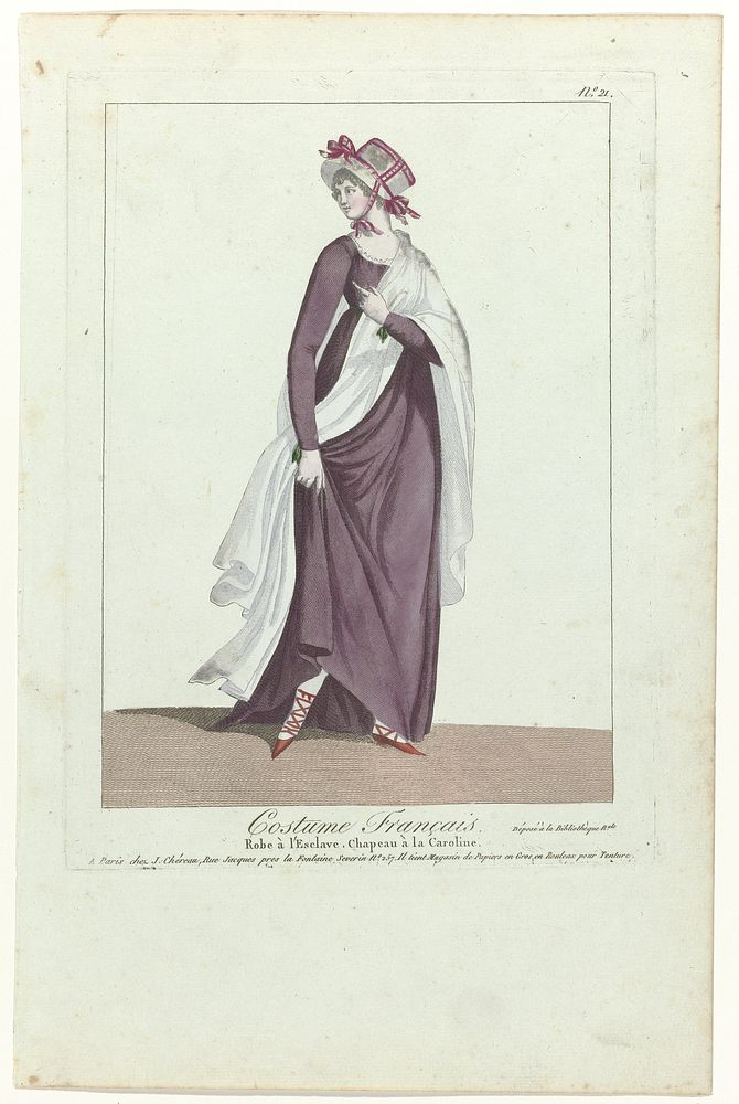 Costume Français, puis Nouveau Costume Parisien 1799-1810, No. 21: Robe à l'Esclav (...) (1799 - 1810) by anonymous and J…