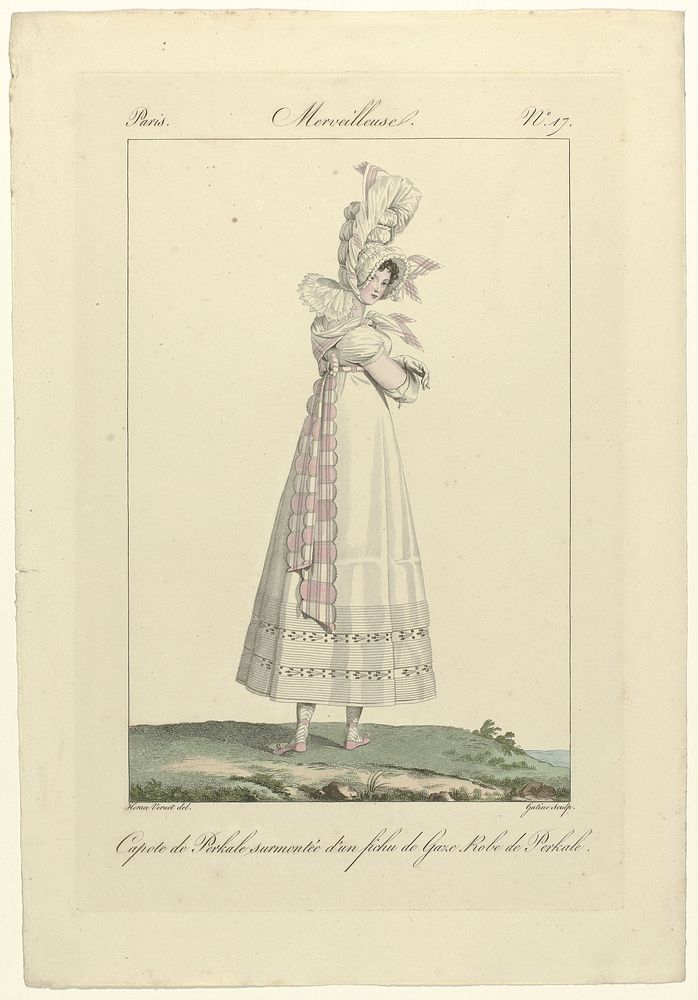Incroyables et Merveilleuses, 1813, Merveilleuse, No. 17: Capote de Perkal (...) (1813) by Georges Jacques Gatine and Horace…