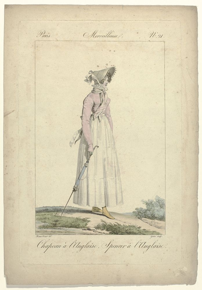 Incroyables et Merveilleuses, 1814, Merveilleuse, No. 21: Chapeau a l'Anglais (...) (1814) by Georges Jacques Gatine and…