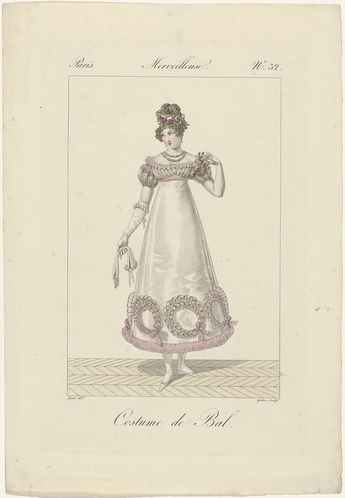 Incroyables et Merveilleuses, 1818, Merveilleuse, No. 32: Costume de Bal. (1818) by Georges Jacques Gatine and Louis Marie…