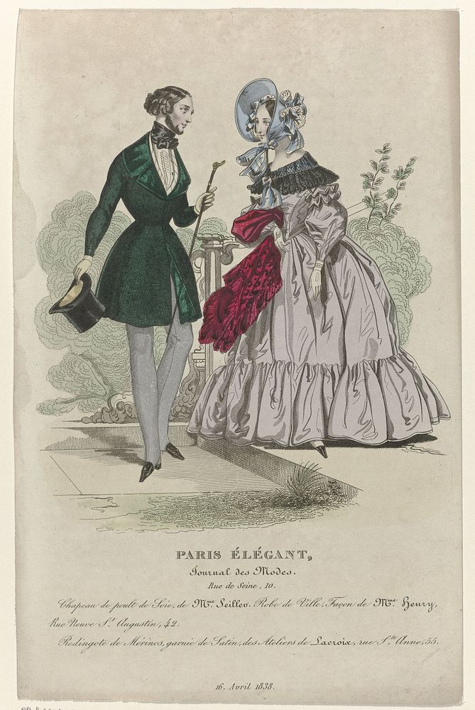 Paris Elégant, 16 avril 1838 : Chapeau de poult de Soi (...) (1838) by anonymous
