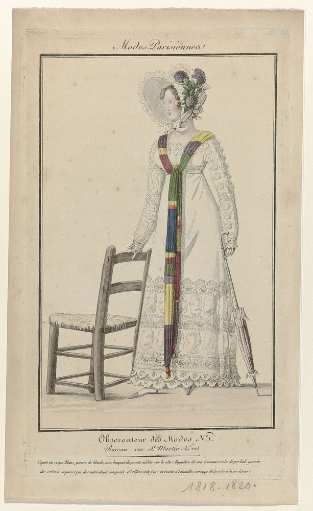Observateur des Modes, 1818, No. 1 : Capote en crêpe Blanc (...) (1818) by anonymous