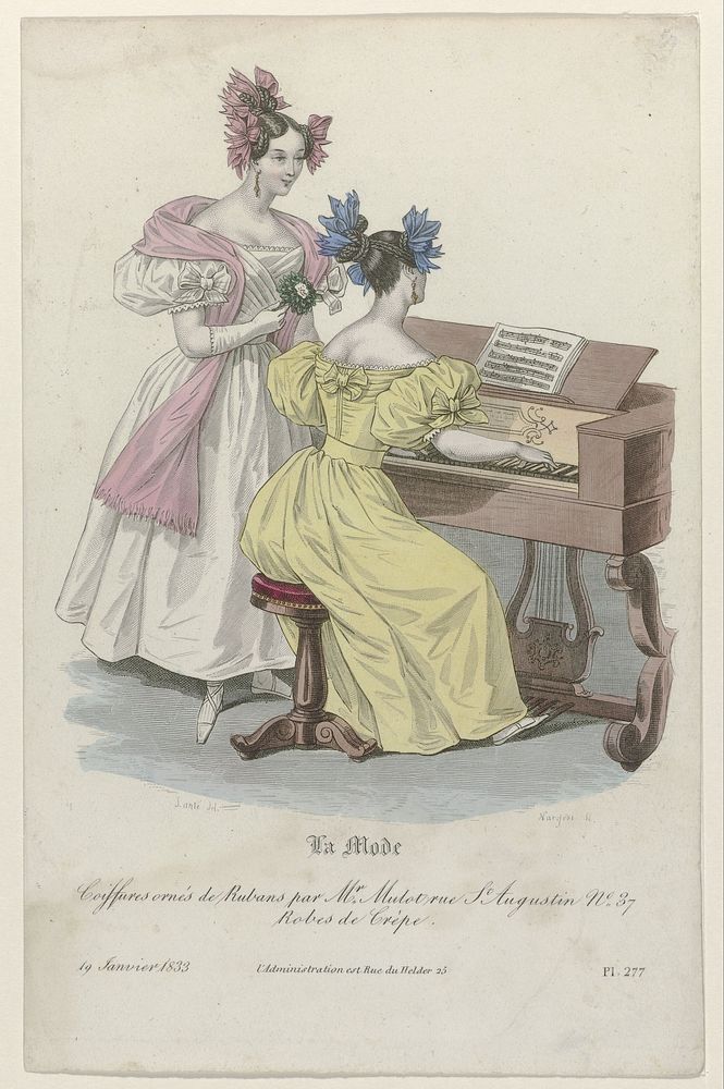La Mode, 19 janvier 1833, Pl. 277: Coiffures ornés de Rubans (...) (1833) by Jean Denis Nargeot and Louis Marie Lanté