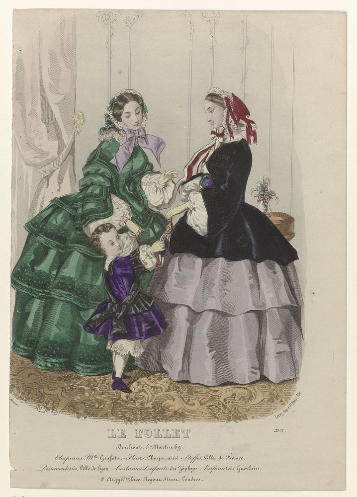 Le Follet, ca. 1855, Pl. 2071 : Chapeaux Mlle Grafeton (...) (c. 1855) by anonymous and Anaïs Colin Toudouze