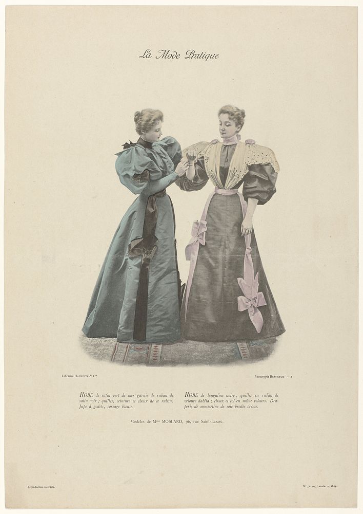 La Mode Pratique1894, 3e année, No. 51 : Robe de Satin vert (...). (1894) by Michel Berthaud and Librairie Hachette and Cie