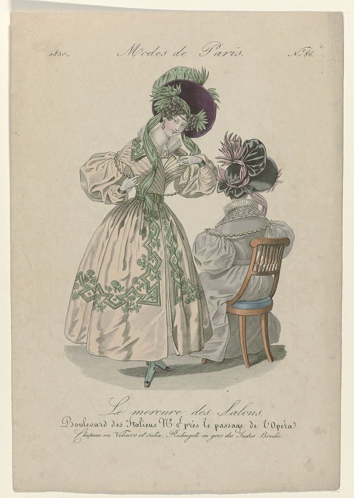 Le Mercure des Salons, 1830, No. 86 : Chapeau en Velours et satin (...) (1830) by anonymous