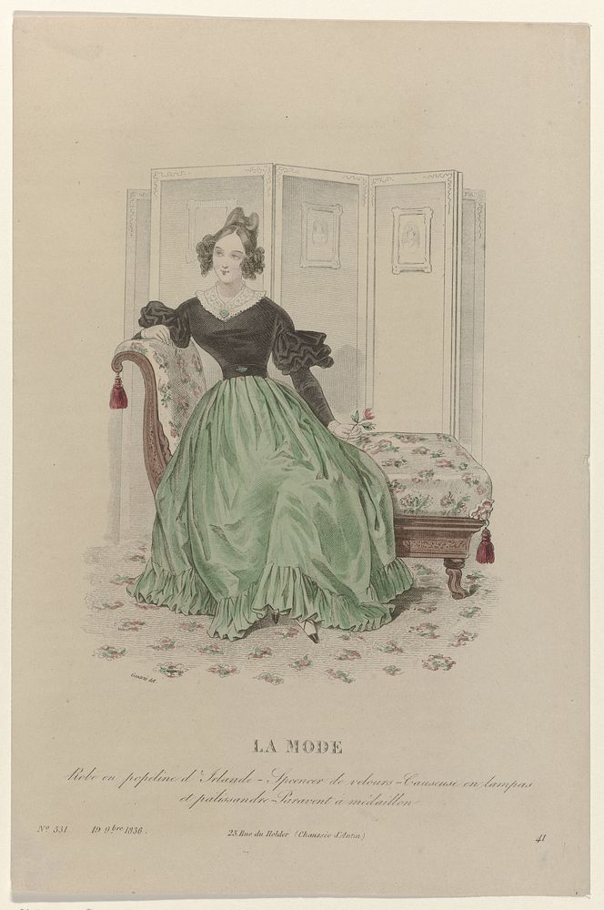 La Mode, 19 novembre 1836, No. 531: Robe en popelin (...). (1836) by anonymous and Paul Gavarni