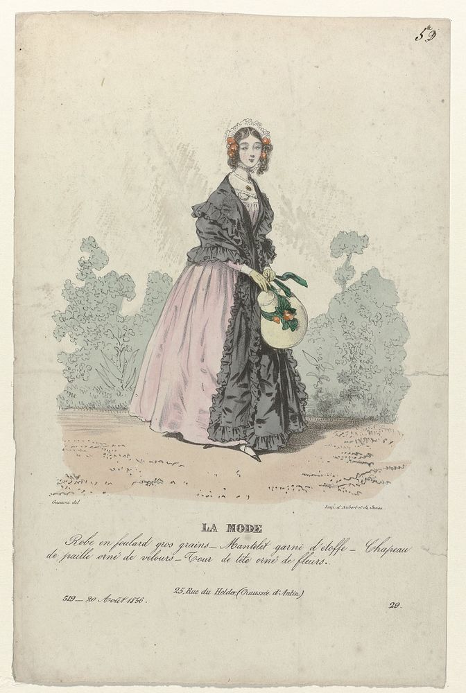 La Mode, 20 août 1836, No. 519: Robe en poulard gros graines (...) (1836) by anonymous, Paul Gavarni and Aubert and Junca