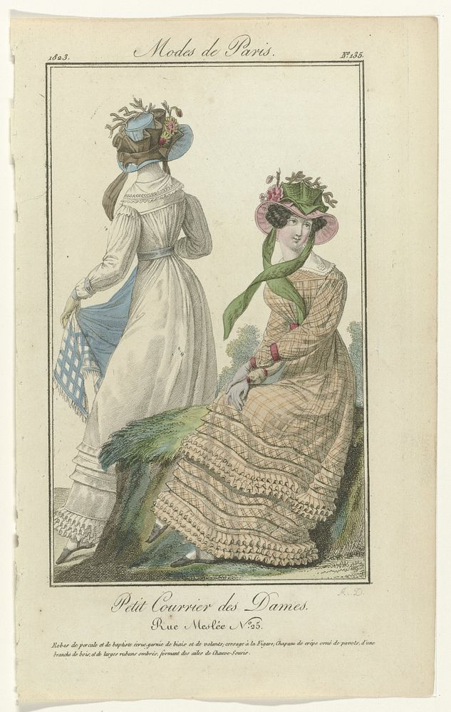 Petit Courrier des Dames, 1823, No. 135 : Robes de percal (...) (1823) by August Delvaux and Dupré uitgever