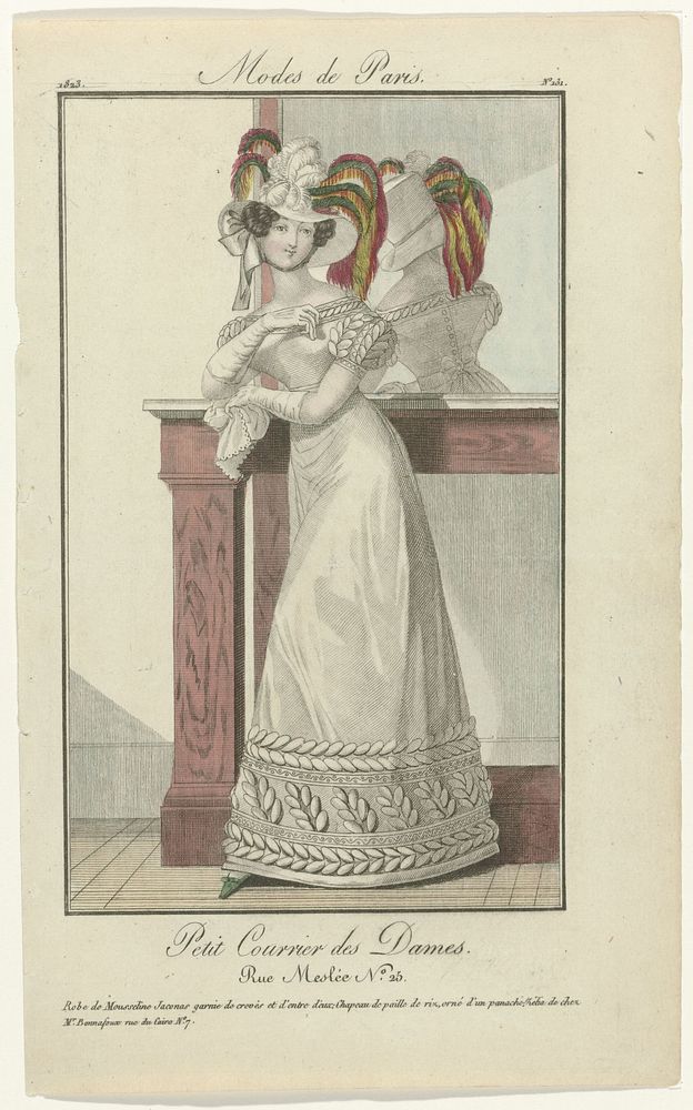 Petit Courrier des Dames, 1823, No. 131 : Robe de Mousselin (...) (1823) by anonymous and Dupré uitgever