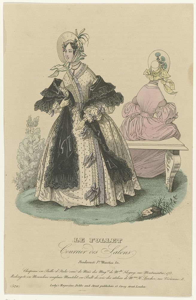 Le Follet, Courrier des Salons, ca. 1836, No. 520 : Chapeau en Paill (...) (c. 1836) by anonymous and Dobbs and Street