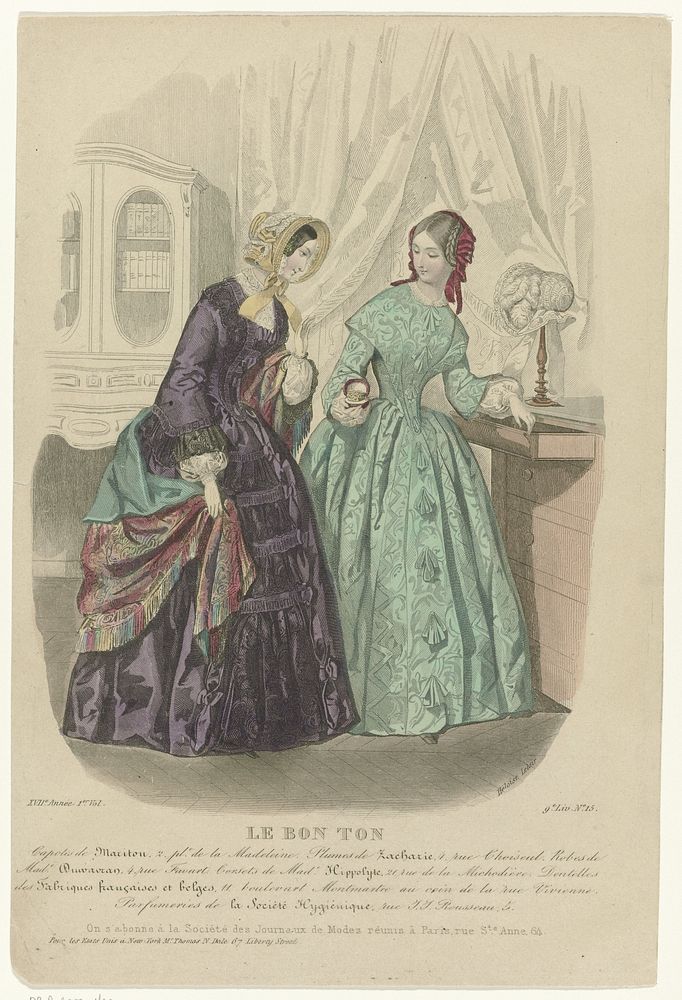Le Bon Ton, 1851, 9e Livr., No. 15, XVIIe Année 1er Vol. : Capotes de Mariton (...) (1851) by Héloïse Leloir Colin and…