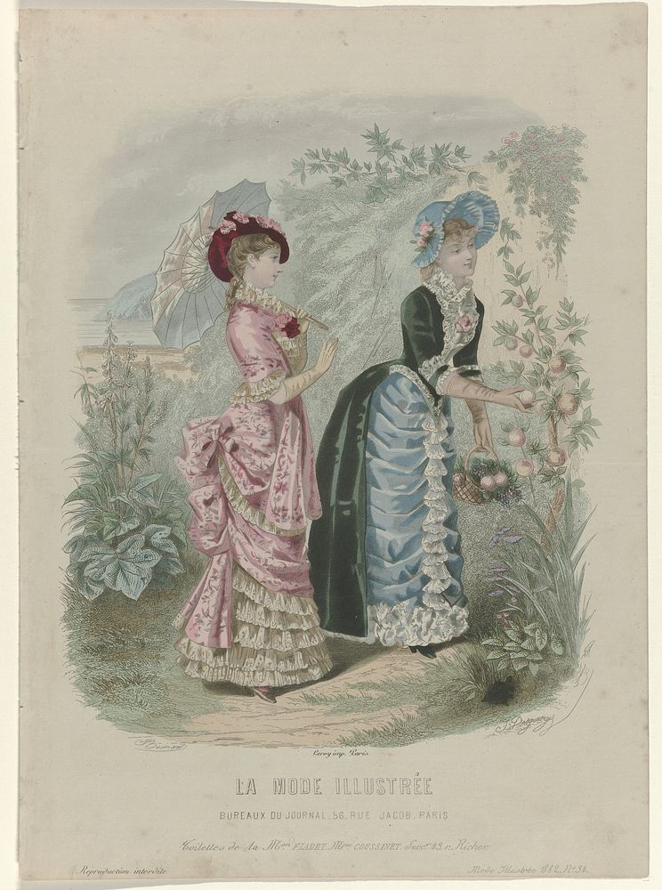 La Mode Illustrée, Journal de la Famille, dimanche 20 août 1882, No. 34 : Toilettes de la Mon. Fladry (...) (1882) by J…
