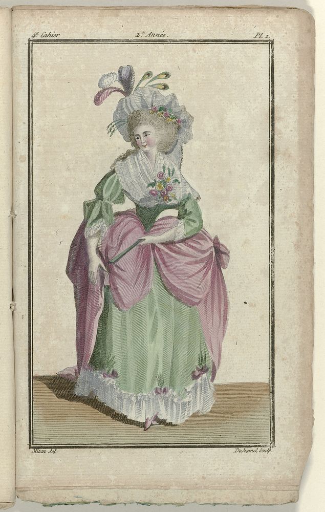 Magasin des Modes Nouvelles Françaises et Anglaises, 20 décembre 1786, 2e Année, 4e cahier, Pl. 1 (1786) by A B Duhamel…