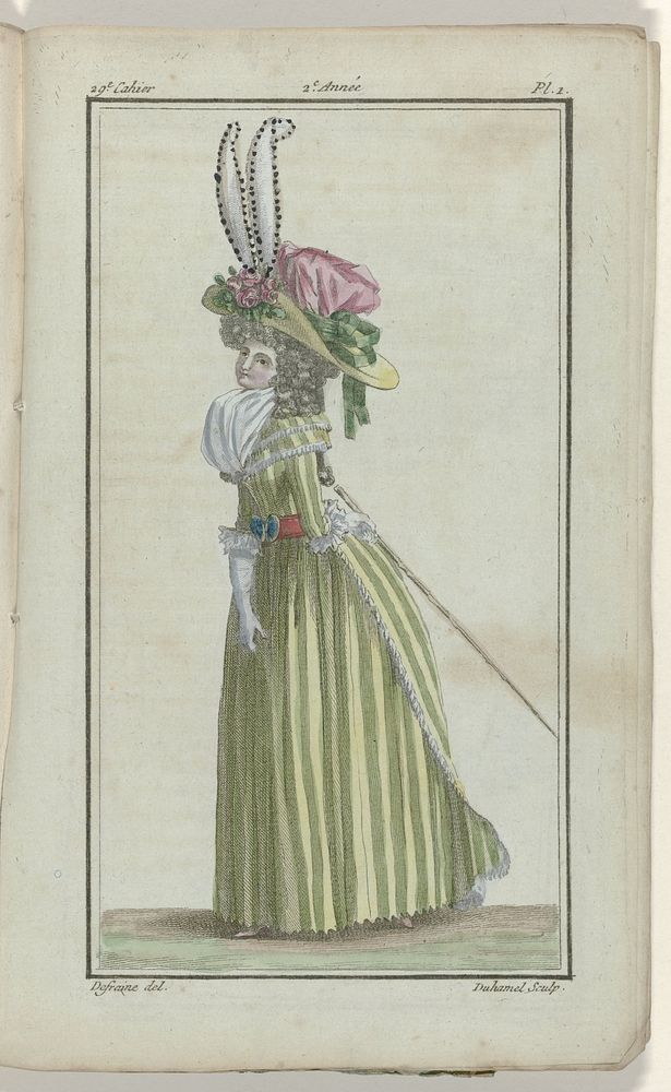 Magasin des Modes Nouvelles Françaises et Anglaises, seconde année, No 29, 30 Aout 1787, Pl.  1 (1787) by A B Duhamel…