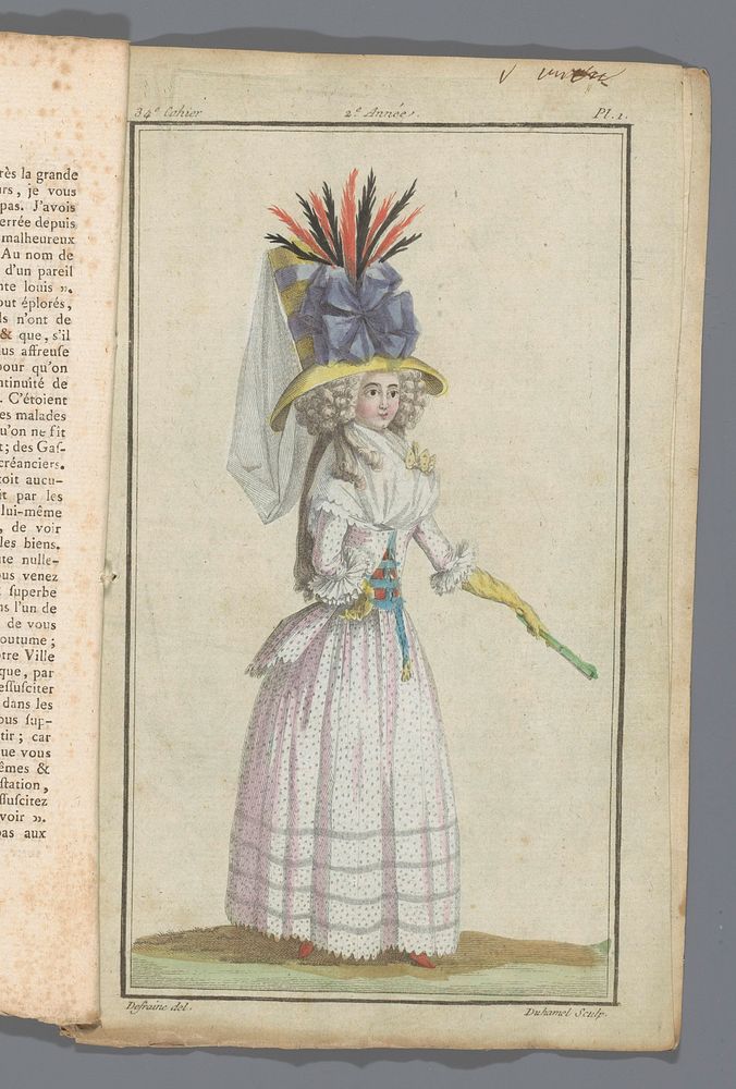 Magasin des Modes Nouvelles Françaises et Anglaises, 20 octobre 1787, 34e cahier, 2e année, Pl. 1 (1787) by A B Duhamel…