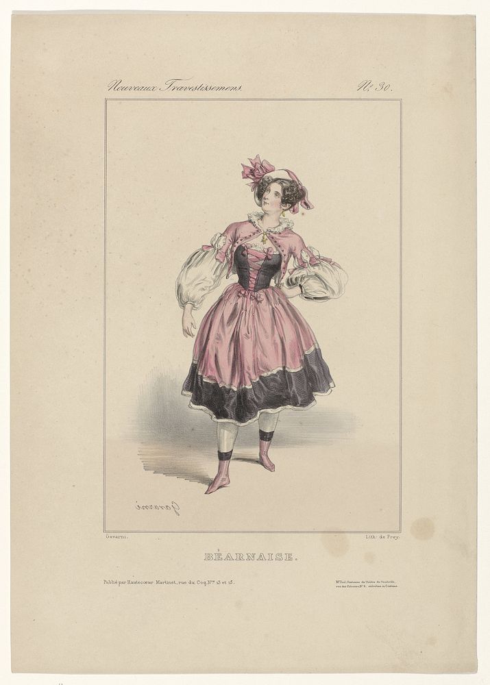 Nouveaux Travestissemens, 1830, No. 30 : Béarnaise (1830) by Paul Gavarni, Paul Gavarni, Georges Jean Frey and Hautecoeur…