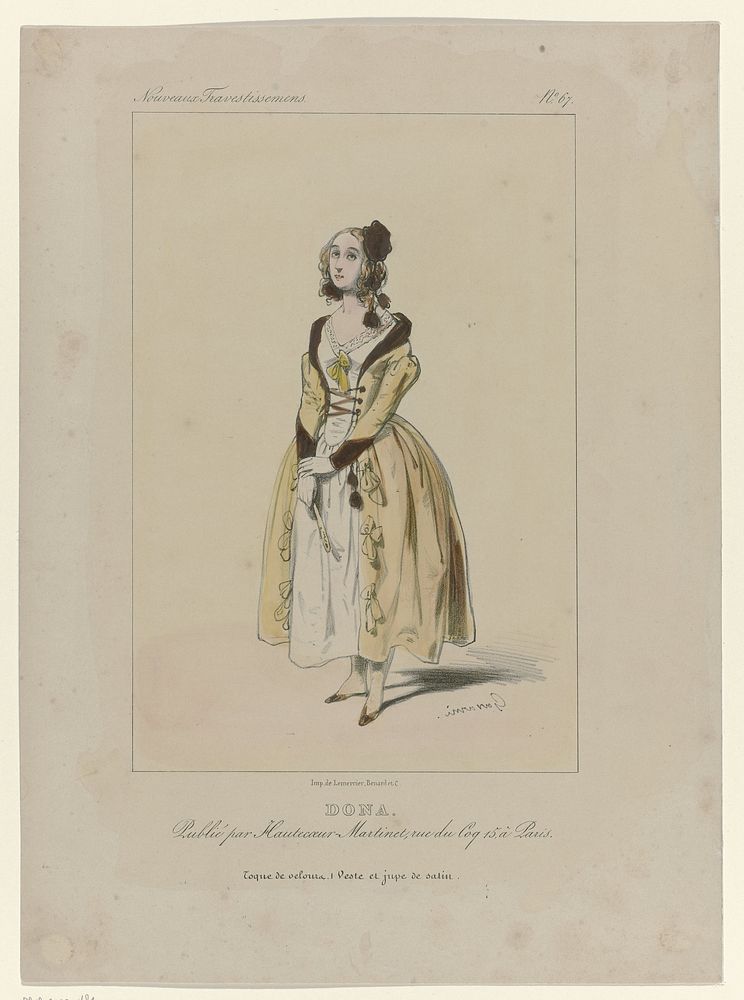 Nouveaux Travestissemens, ca. 1830, No. 67 : DONA. Toque de velours (...) (c. 1830) by Paul Gavarni, Paul Gavarni…