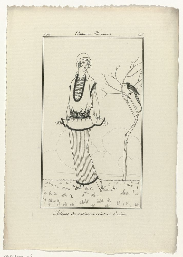 Journal des Dames et des Modes, Costumes Parisiens, 1914, No. 145 : Blouse de ratin (...) (1914) by anonymous and Paul Poiret