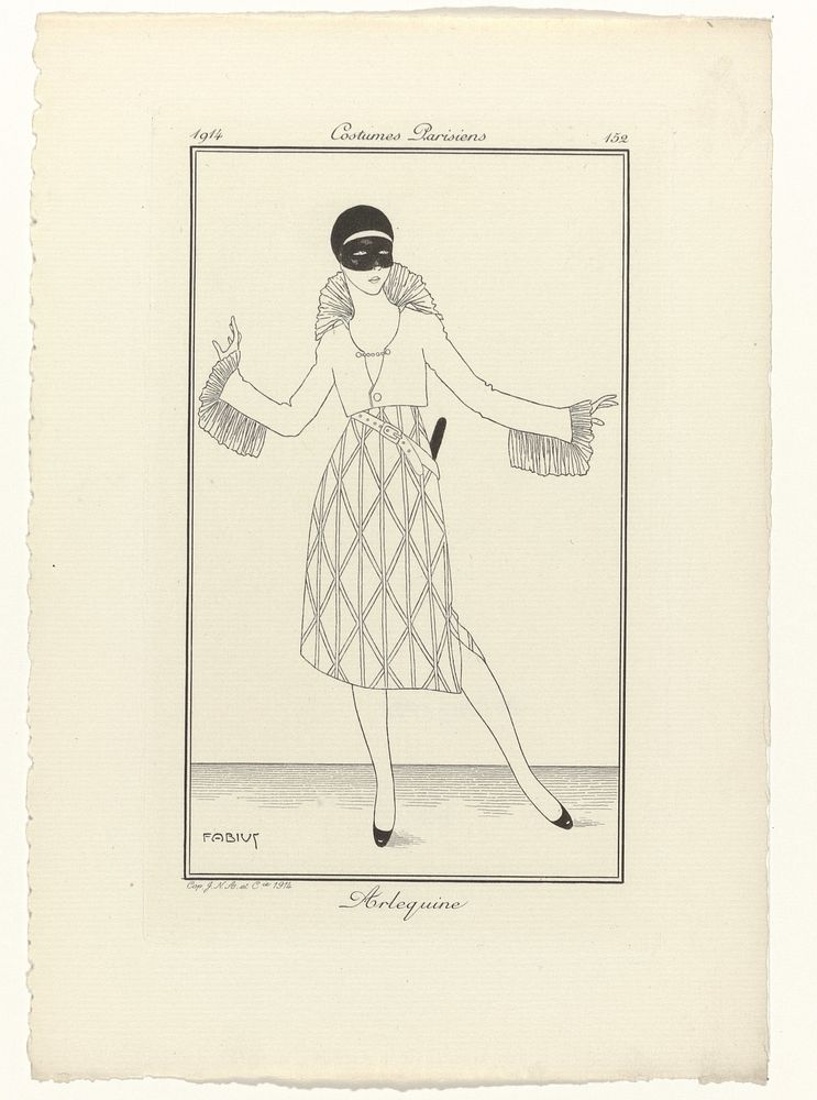 Journal des Dames et des Modes, Costumes Parisiens, 1914, No. 152 : Arlequine (1914) by Fabius and anonymous