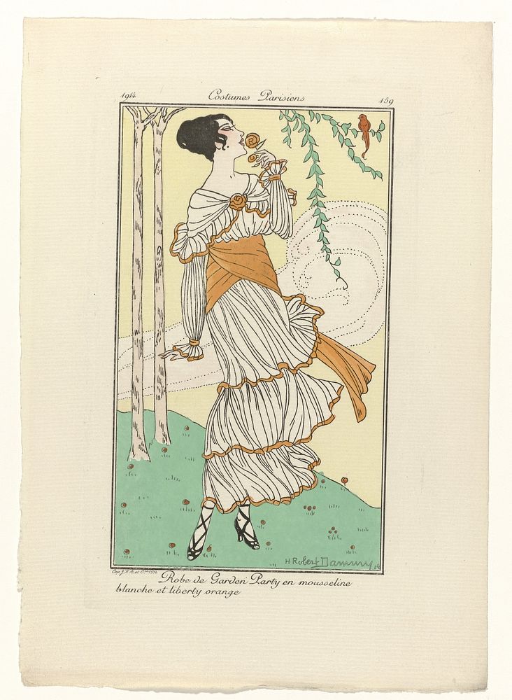Journal des Dames et des Modes, Costumes Parisiens, 1914, No. 159 : Robe de Garden Party (...) (1914) by H Robert Dammy and…