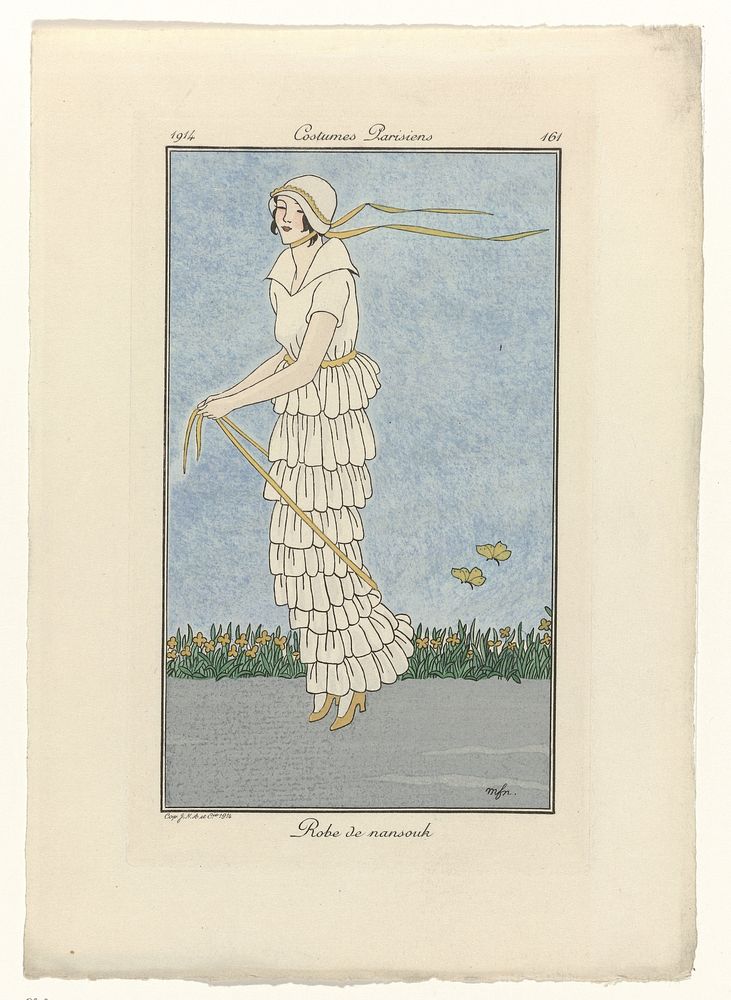 Journal des Dames et des Modes, Costumes Parisiens, 1914, No. 161 : Robe de nansouk (1914) by Monogrammist MFN and anonymous