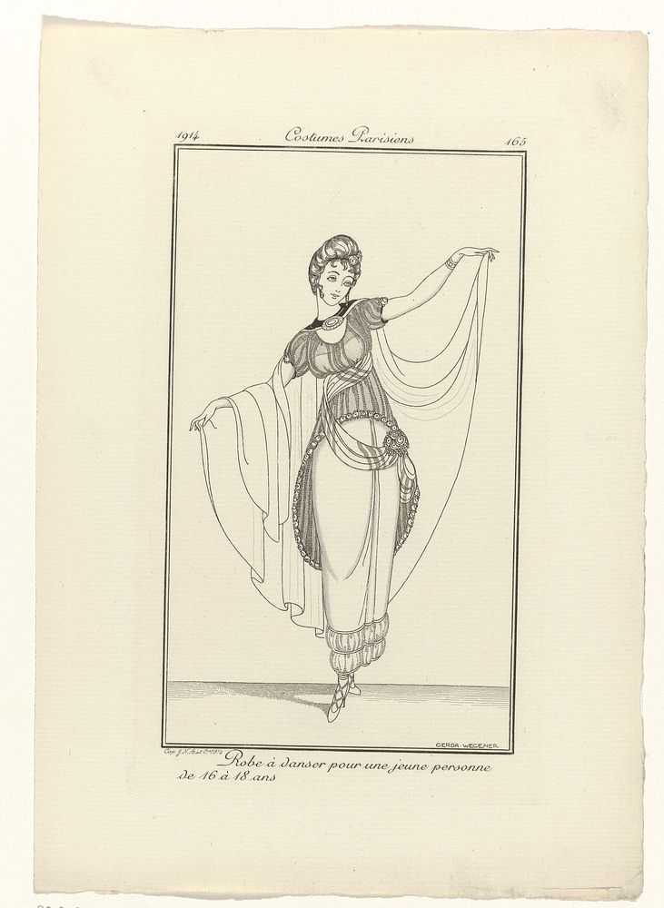 Journal des Dames et des Modes, Costumes Parisiens, 1914, No. 165 : Robe à danser (...) (1914) by Gerda Wegener and anonymous