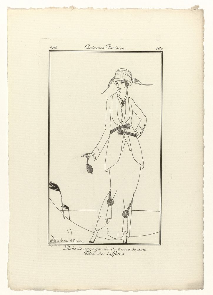 Journal des Dames et des Modes, Costumes Parisiens, 1914, No. 167 : Robe de serg (...) (1914) by Gaudray d Anjou and…